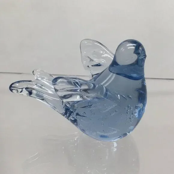 Fused Glass Art Controlled Bubbles Blue Bird Figurine - Picture 1 of 6